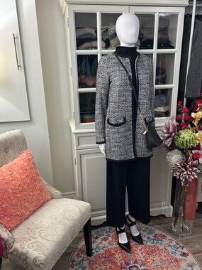 Talbots Black & White Tweed Open-Front Blazer/ Jacket